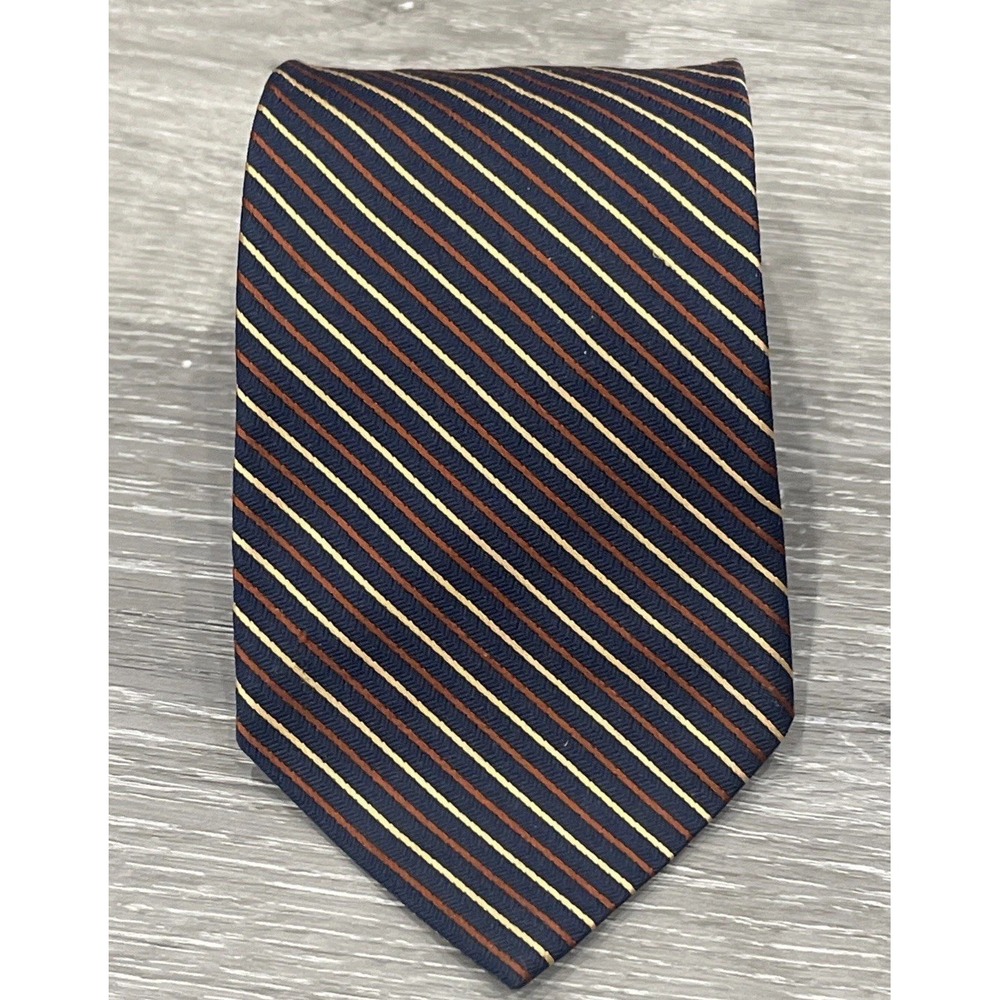 Brooks Brothers Makers Silk Tie‎ Navy with Gold / Brown Thin Stripes Made In USA